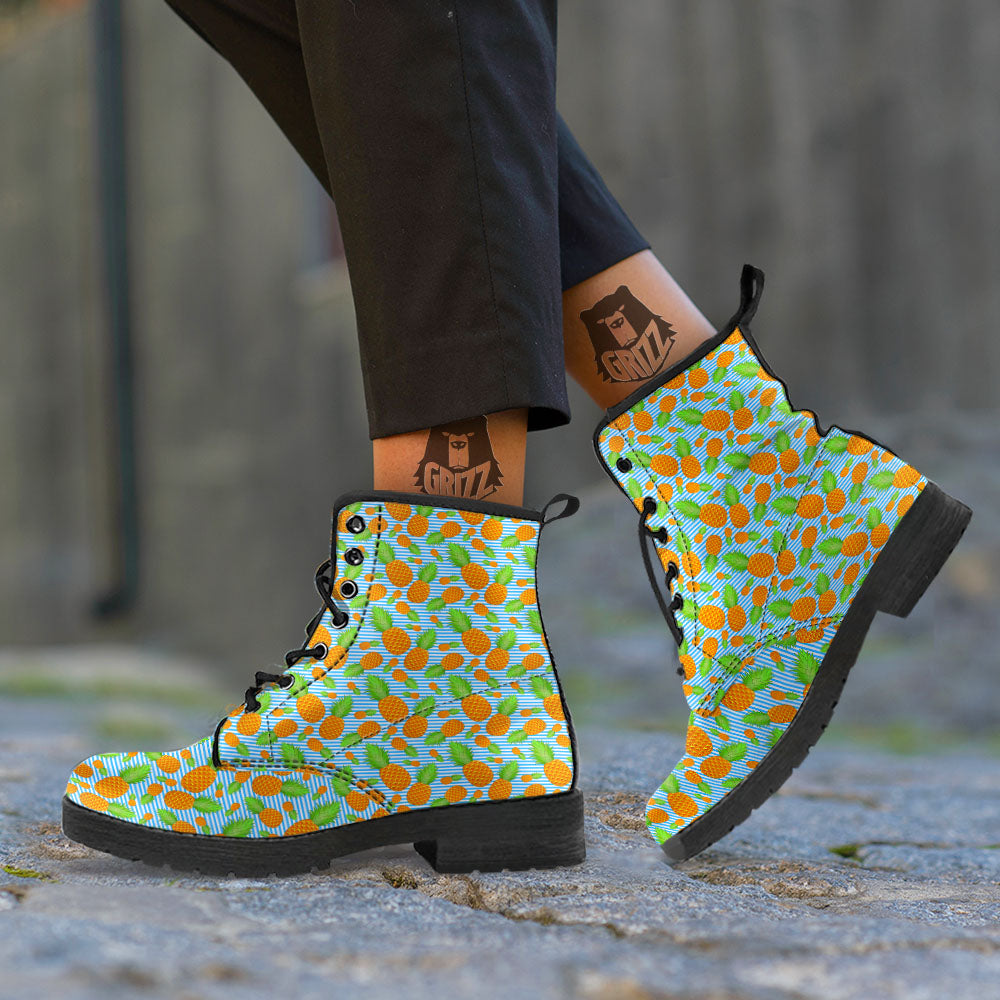 Pineapple Blue Striped Print Pattern Leather Boots-grizzshop