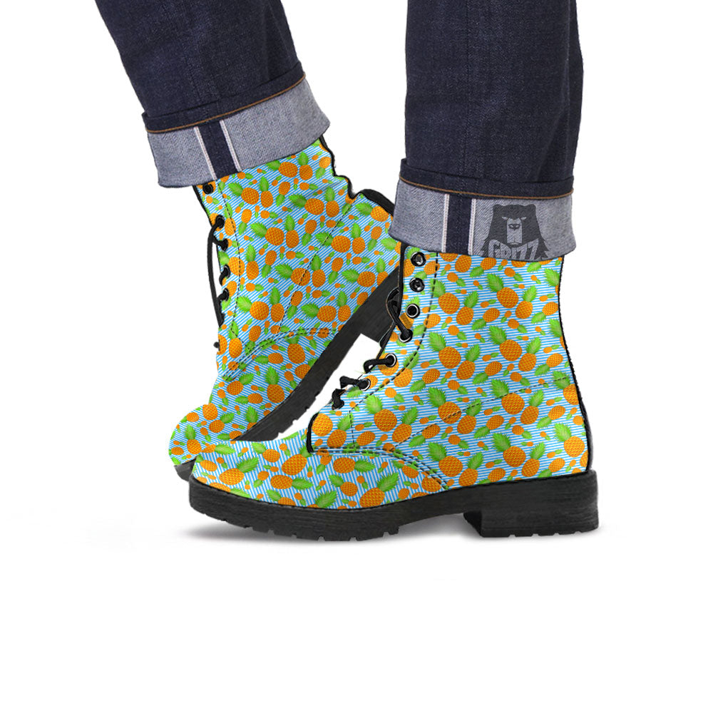 Pineapple Blue Striped Print Pattern Leather Boots-grizzshop