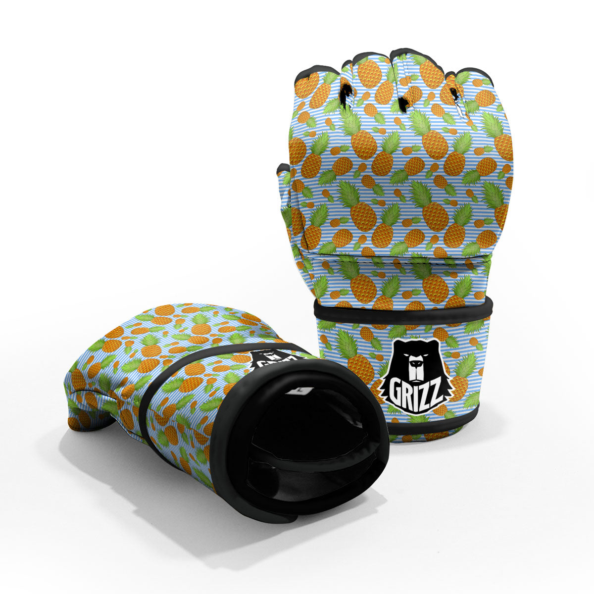 Pineapple Blue Striped Print Pattern MMA Gloves-grizzshop