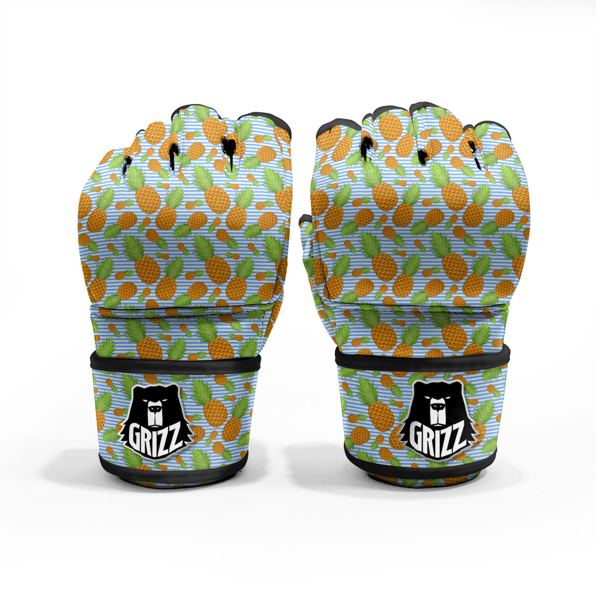 Pineapple Blue Striped Print Pattern MMA Gloves-grizzshop