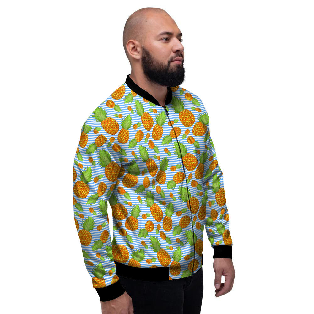 Pineapple Blue Striped Print Pattern Men's Bomber Jacket-grizzshop