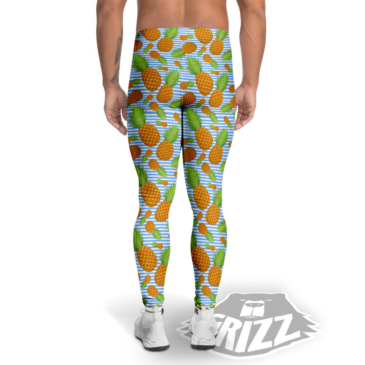 Pineapple Blue Striped Print Pattern Men's Leggings-grizzshop