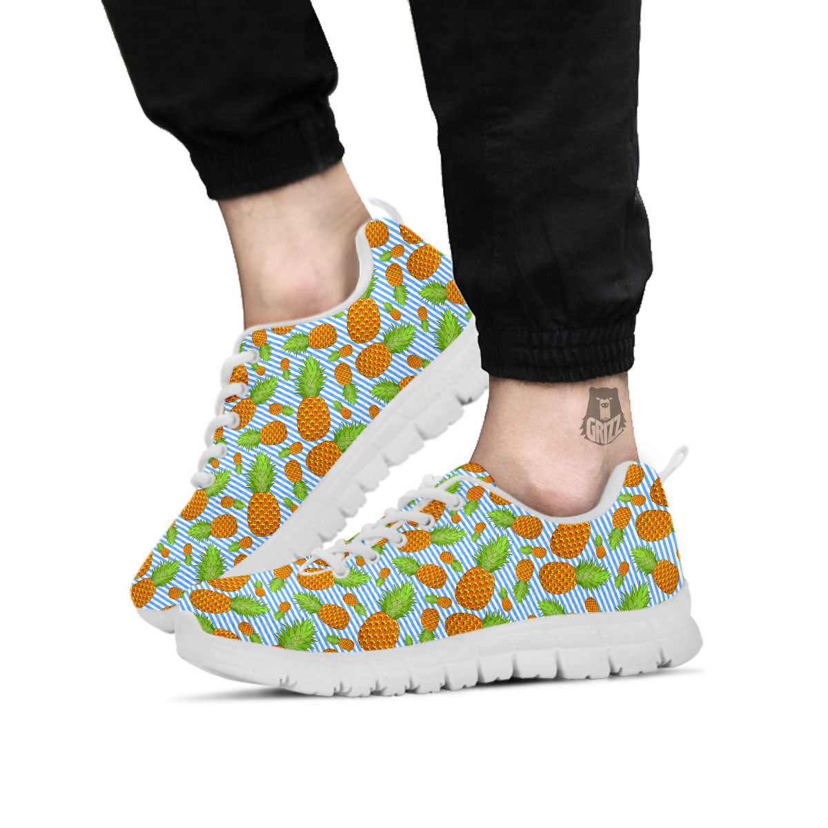 Pineapple Blue Striped Print Pattern White Sneaker-grizzshop