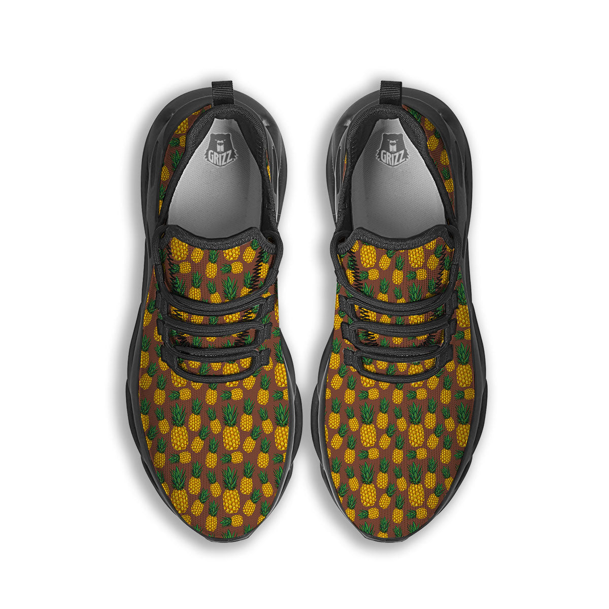 Pineapple Brown Print Pattern Black Running Shoes-grizzshop