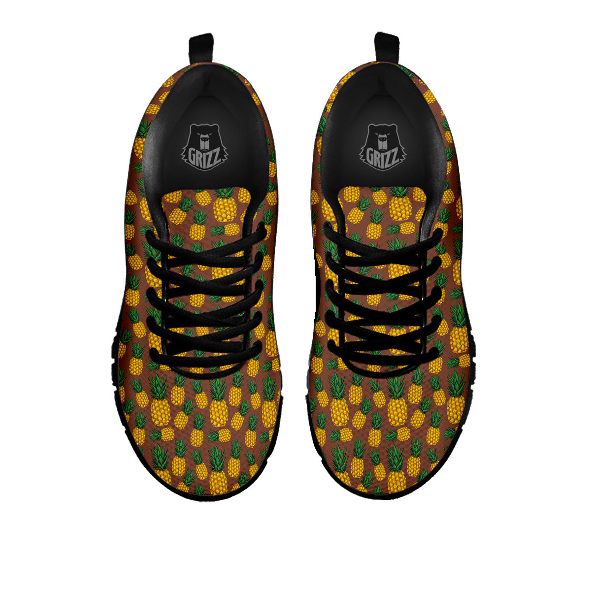Pineapple Brown Print Pattern Black Sneaker-grizzshop
