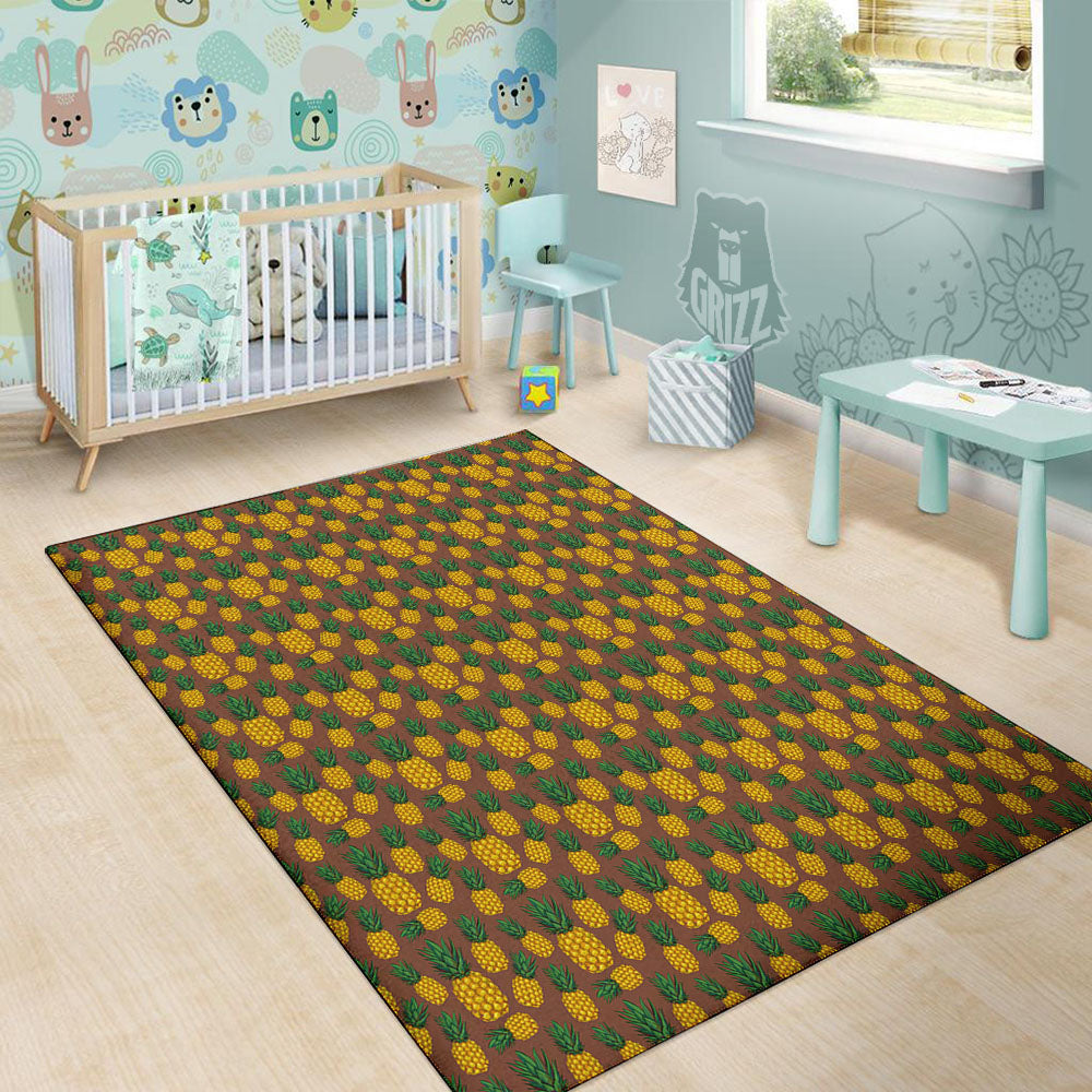 Pineapple Brown Print Pattern Floor Mat-grizzshop
