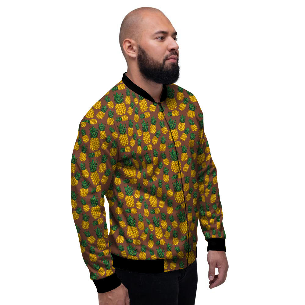 Pineapple Brown Print Pattern Men's Bomber Jacket-grizzshop