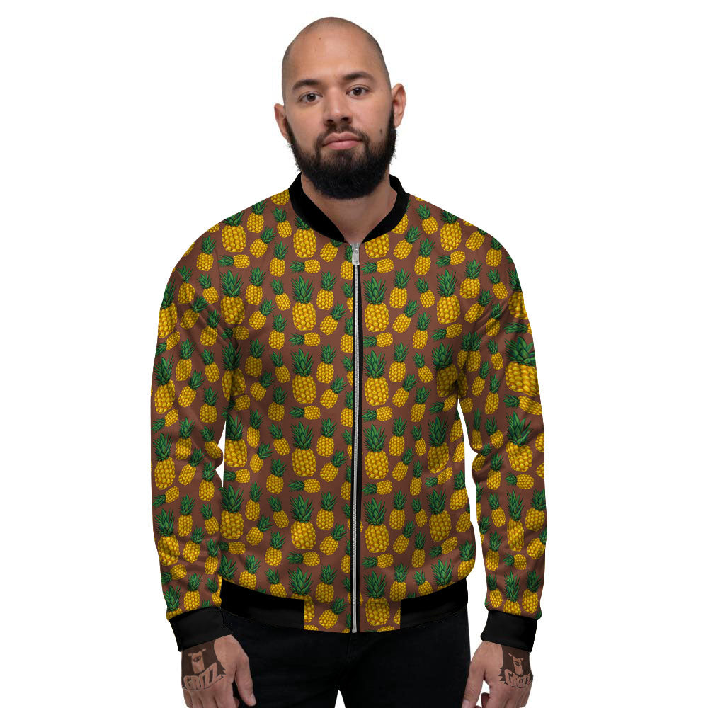 Pineapple Brown Print Pattern Men's Bomber Jacket-grizzshop