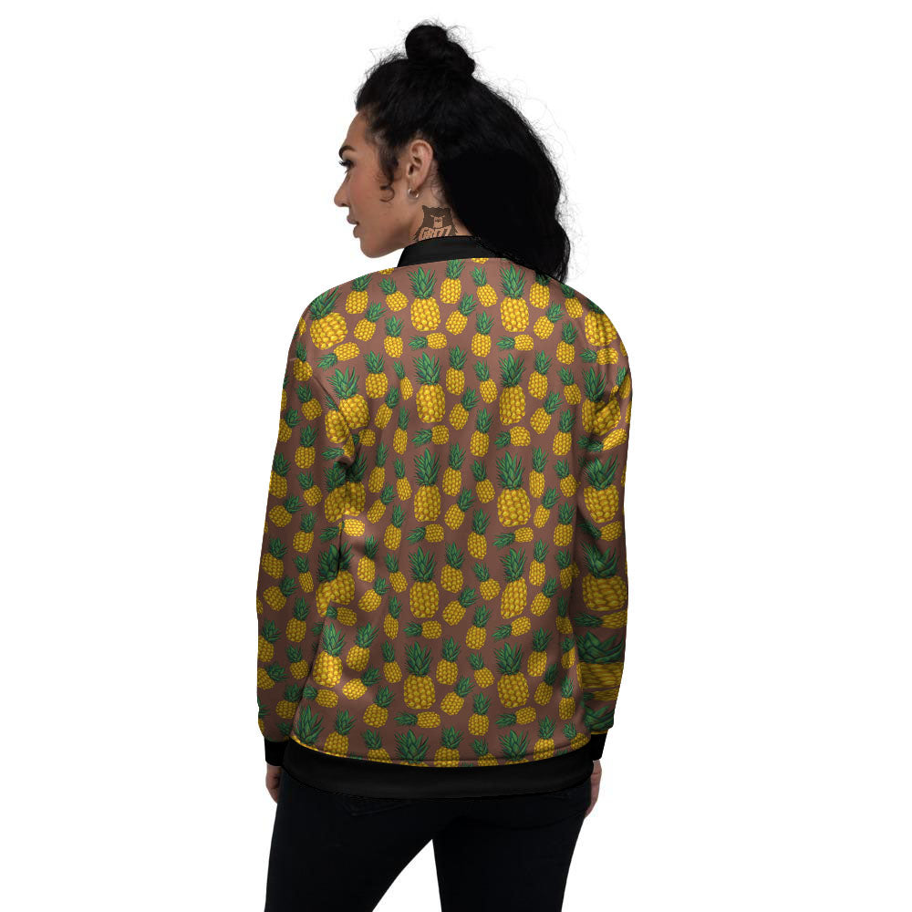 Pineapple Brown Print Pattern Women's Bomber Jacket-grizzshop