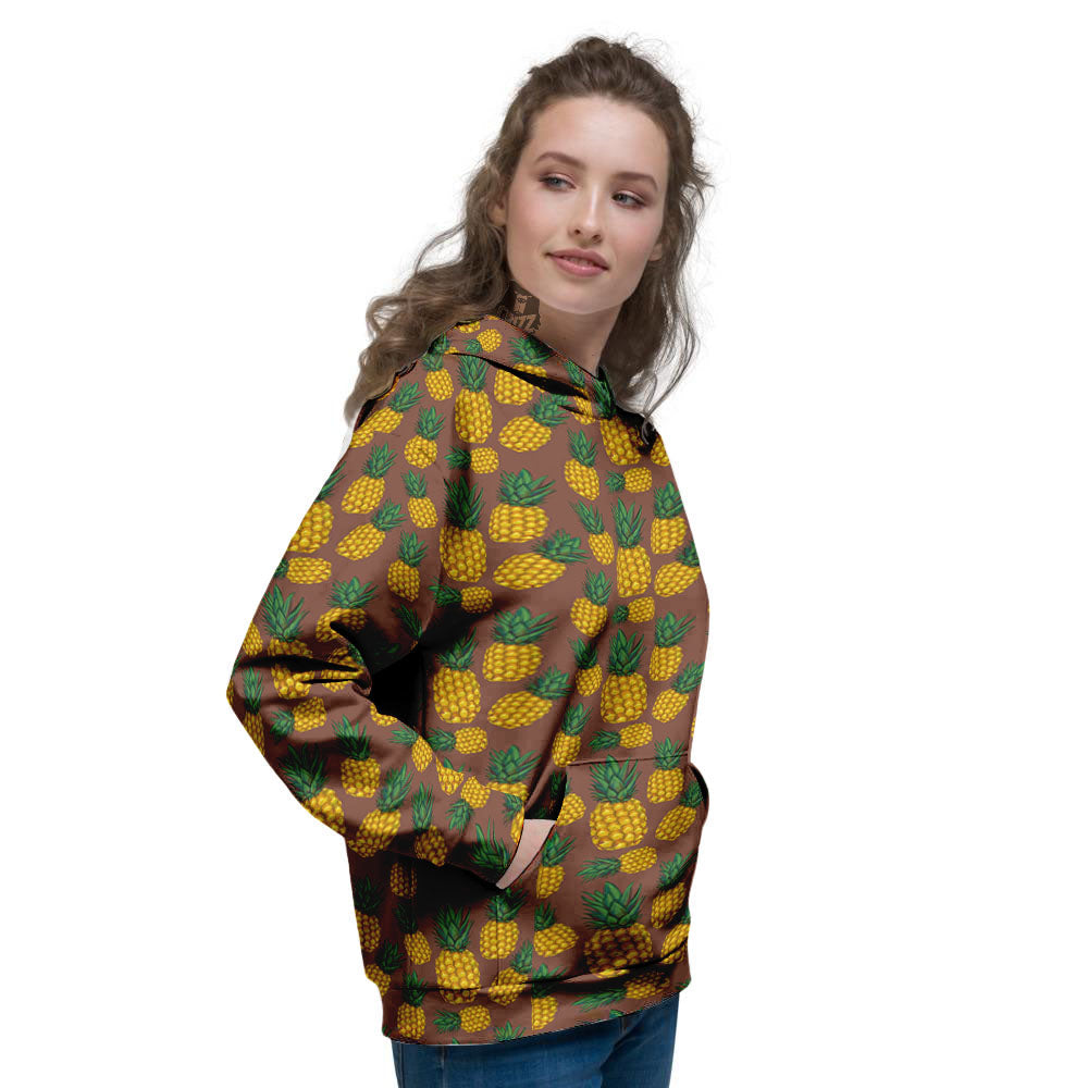 Pineapple Brown Print Pattern Women's Hoodie-grizzshop