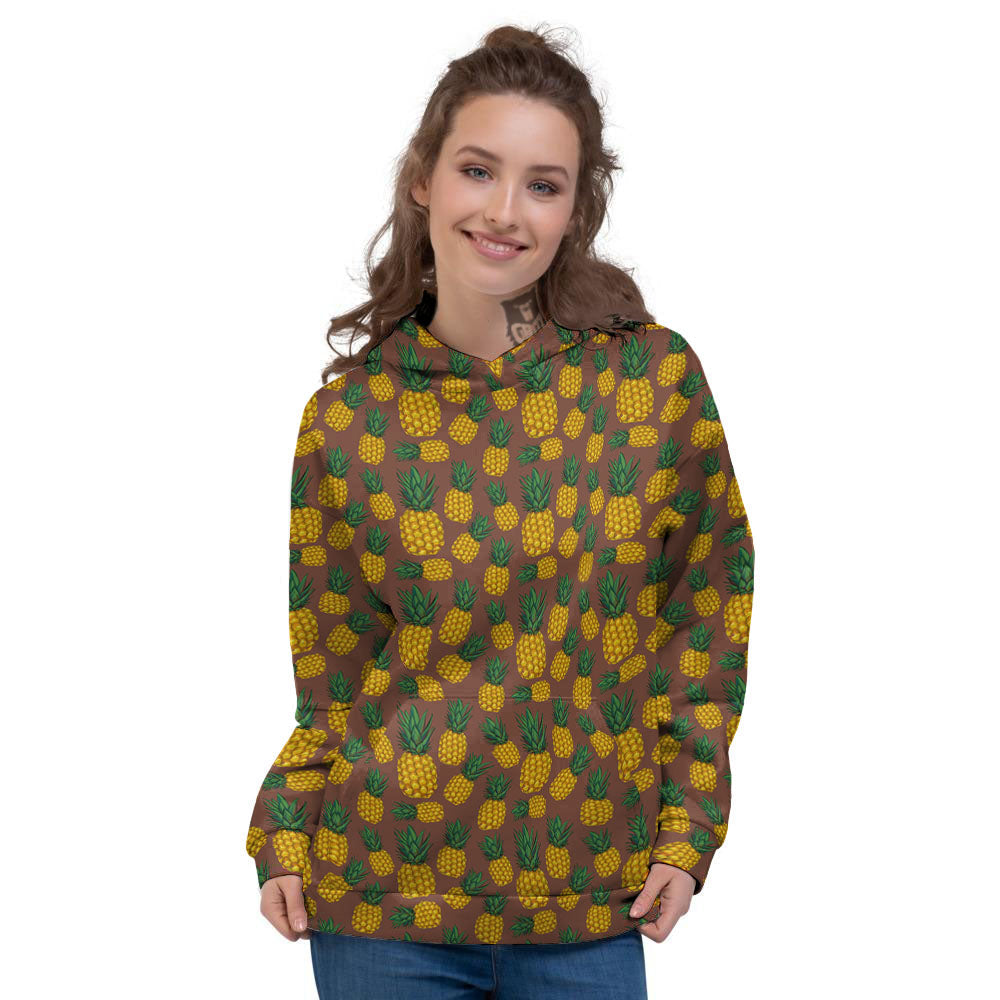 Pineapple Brown Print Pattern Women's Hoodie-grizzshop