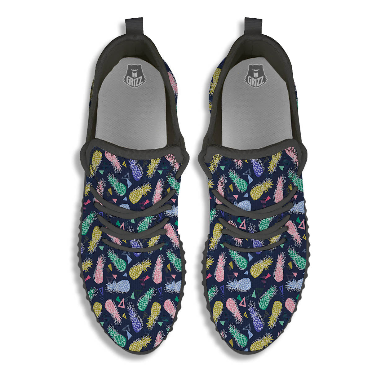 Pineapple Colorful Print Pattern Black Walking Shoes-grizzshop