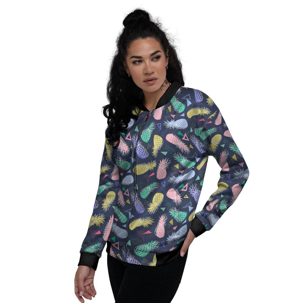 Pineapple Colorful Print Pattern Women's Bomber Jacket-grizzshop
