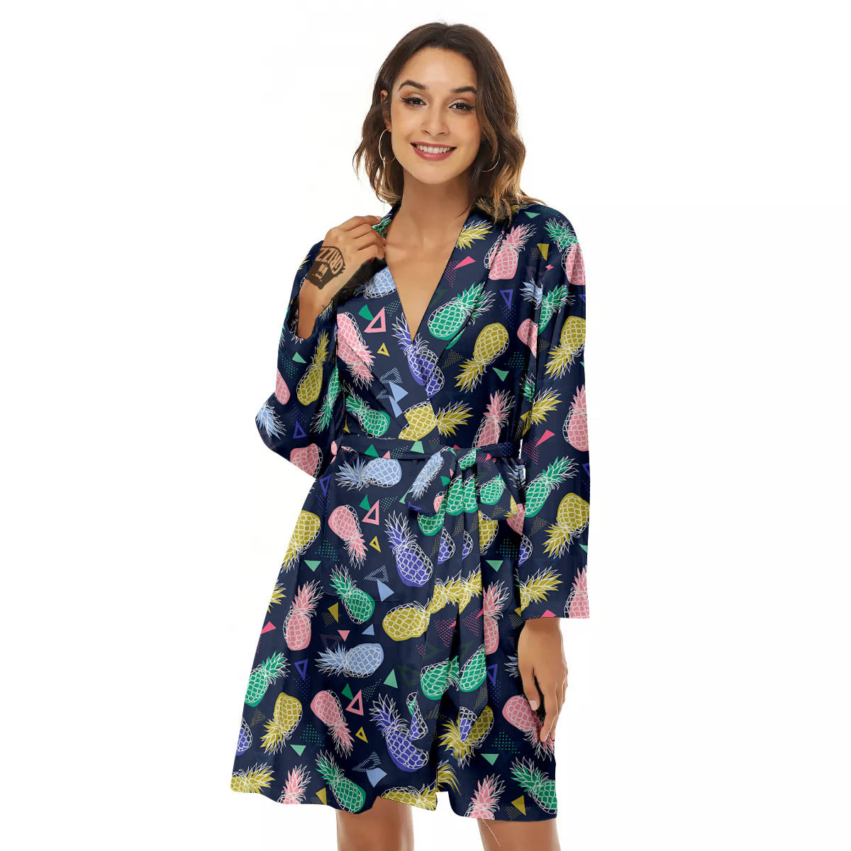 Pineapple Colorful Print Pattern Women's Robe-grizzshop