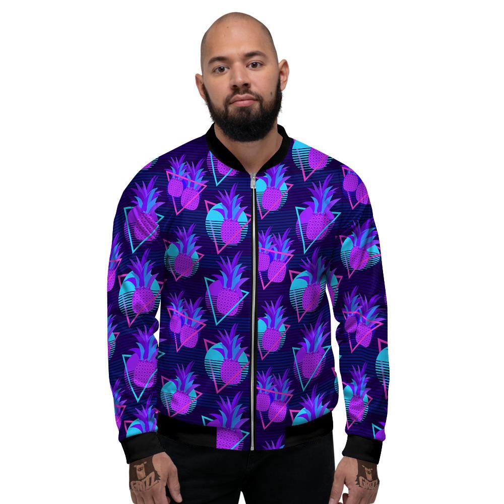 Pineapple EDM Purple Print Pattern Men's Bomber Jacket-grizzshop