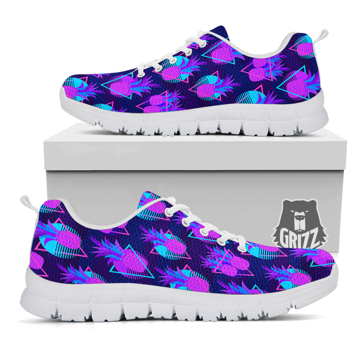 Pineapple EDM Purple Print Pattern White Sneaker-grizzshop