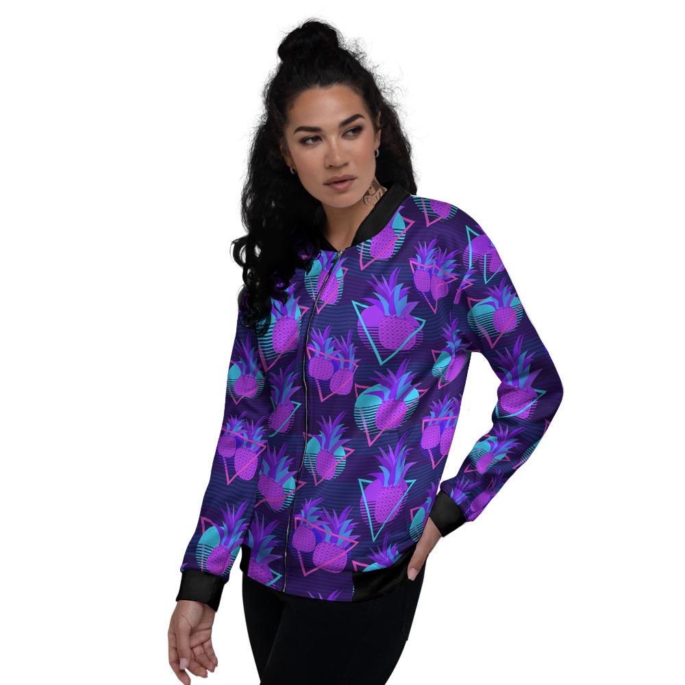 Pineapple EDM Purple Print Pattern Women's Bomber Jacket-grizzshop