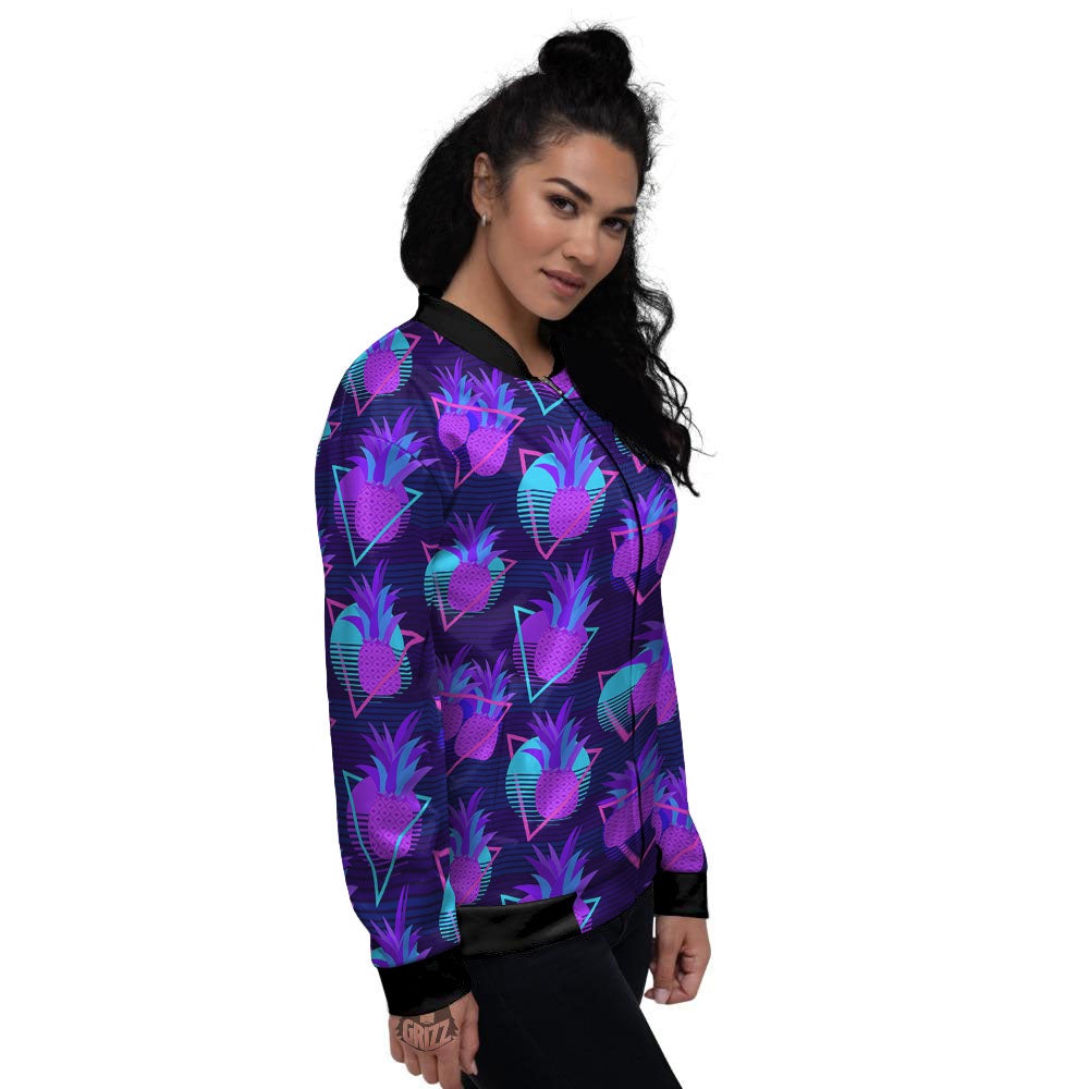 Pineapple EDM Purple Print Pattern Women's Bomber Jacket-grizzshop