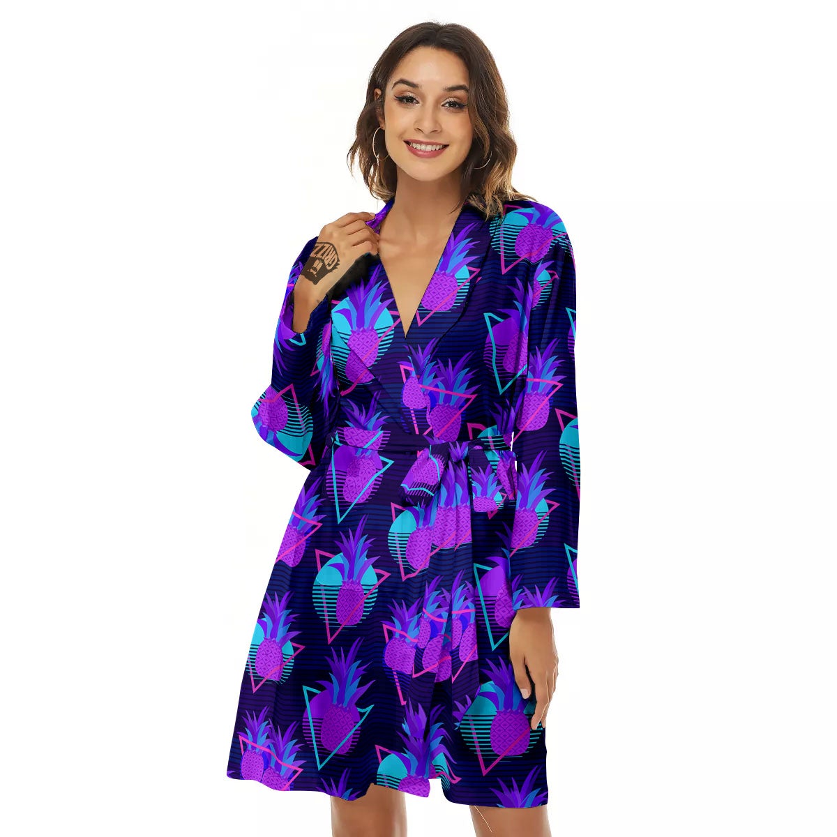 Pineapple EDM Purple Print Pattern Women's Robe-grizzshop