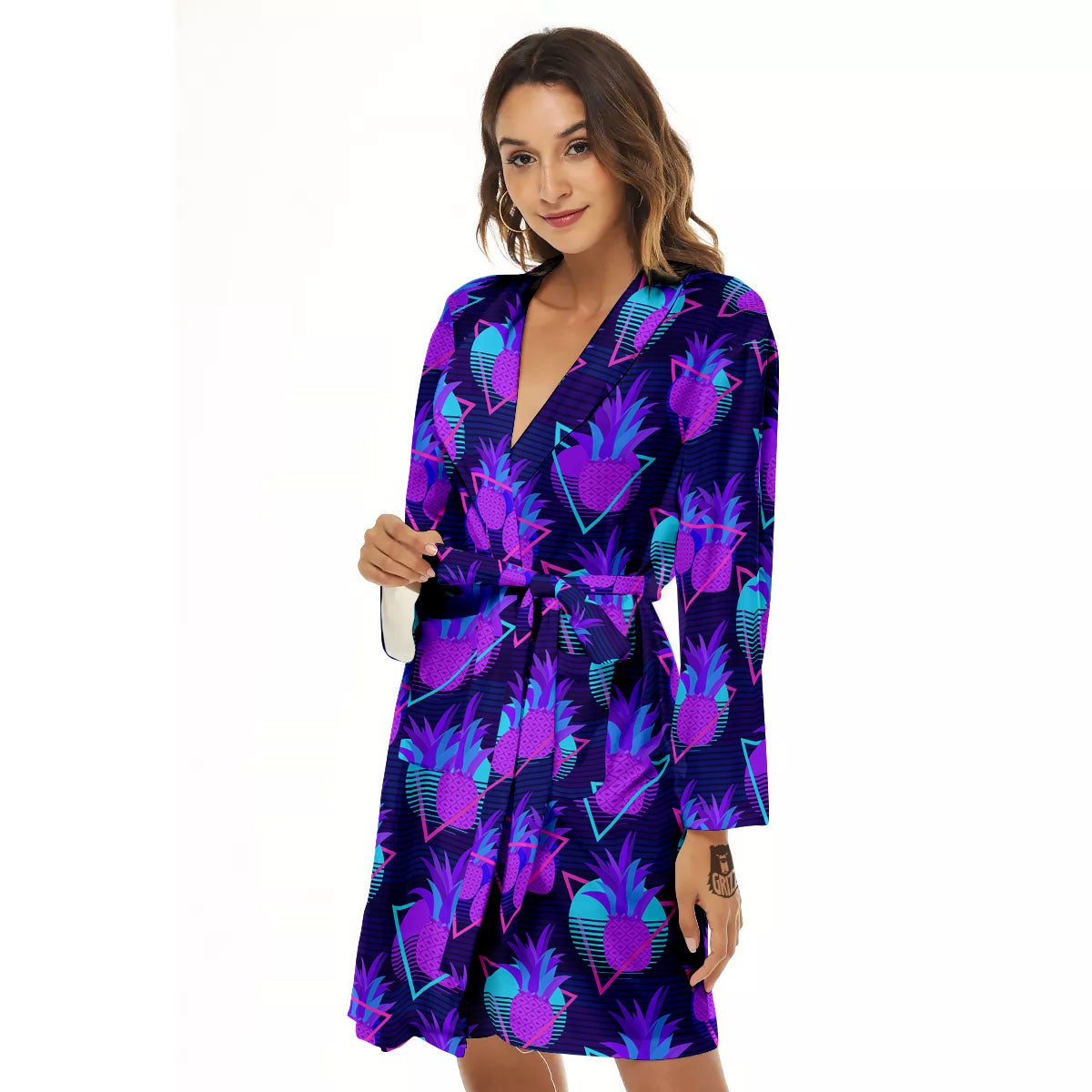 Pineapple EDM Purple Print Pattern Women's Robe-grizzshop