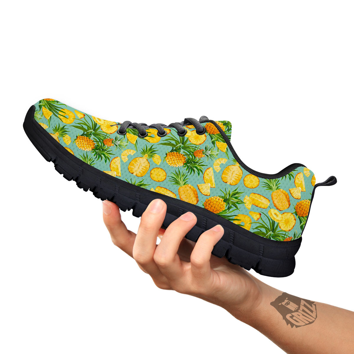 Pineapple Exotic Tropical Print Pattern Black Sneaker-grizzshop