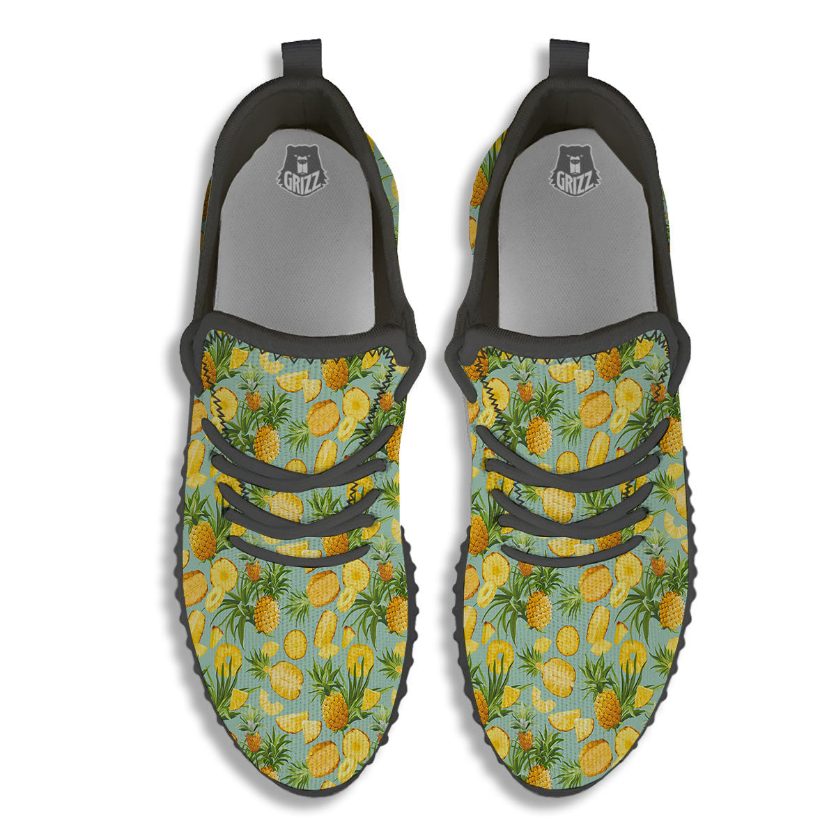 Pineapple Exotic Tropical Print Pattern Black Walking Shoes-grizzshop