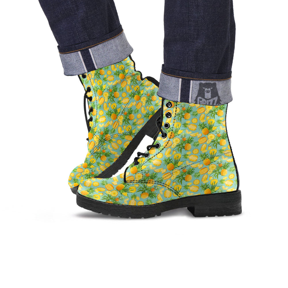 Pineapple Exotic Tropical Print Pattern Leather Boots-grizzshop