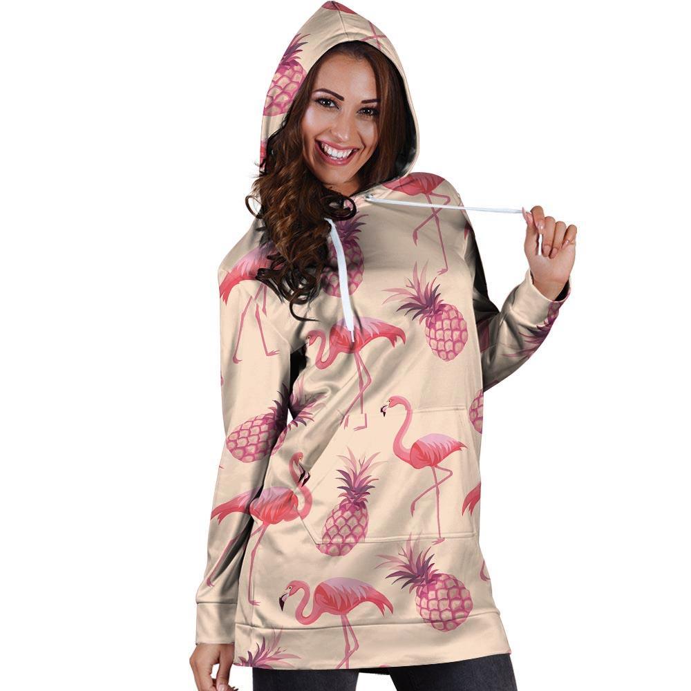 Pineapple Flamingo Print Hoodie Dress-grizzshop