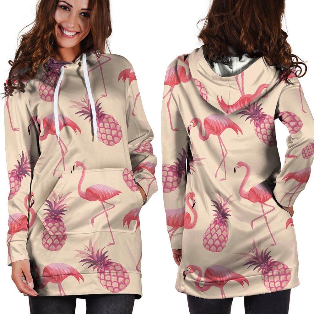 Pineapple Flamingo Print Hoodie Dress-grizzshop