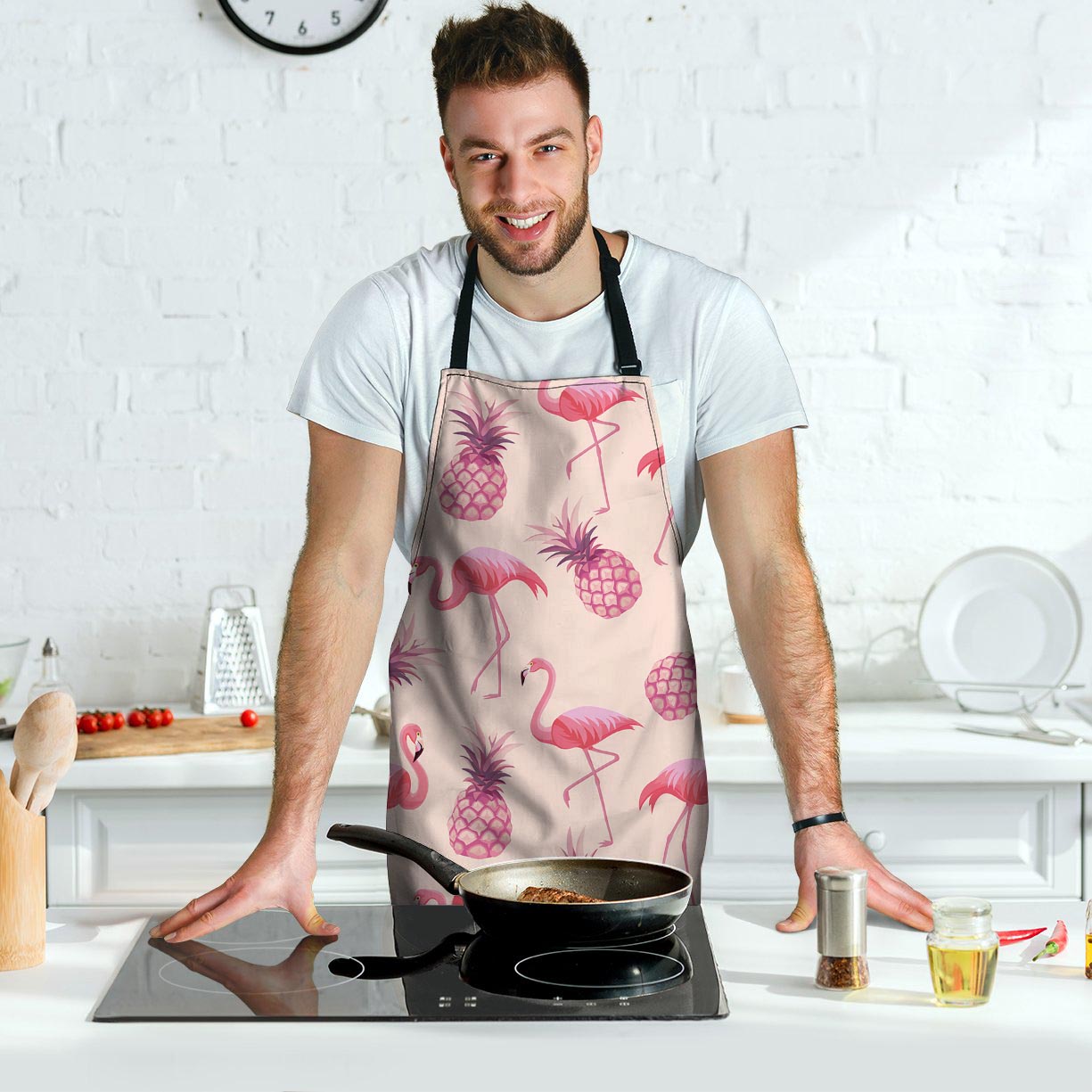 Pineapple Flamingo Print Men's Apron-grizzshop