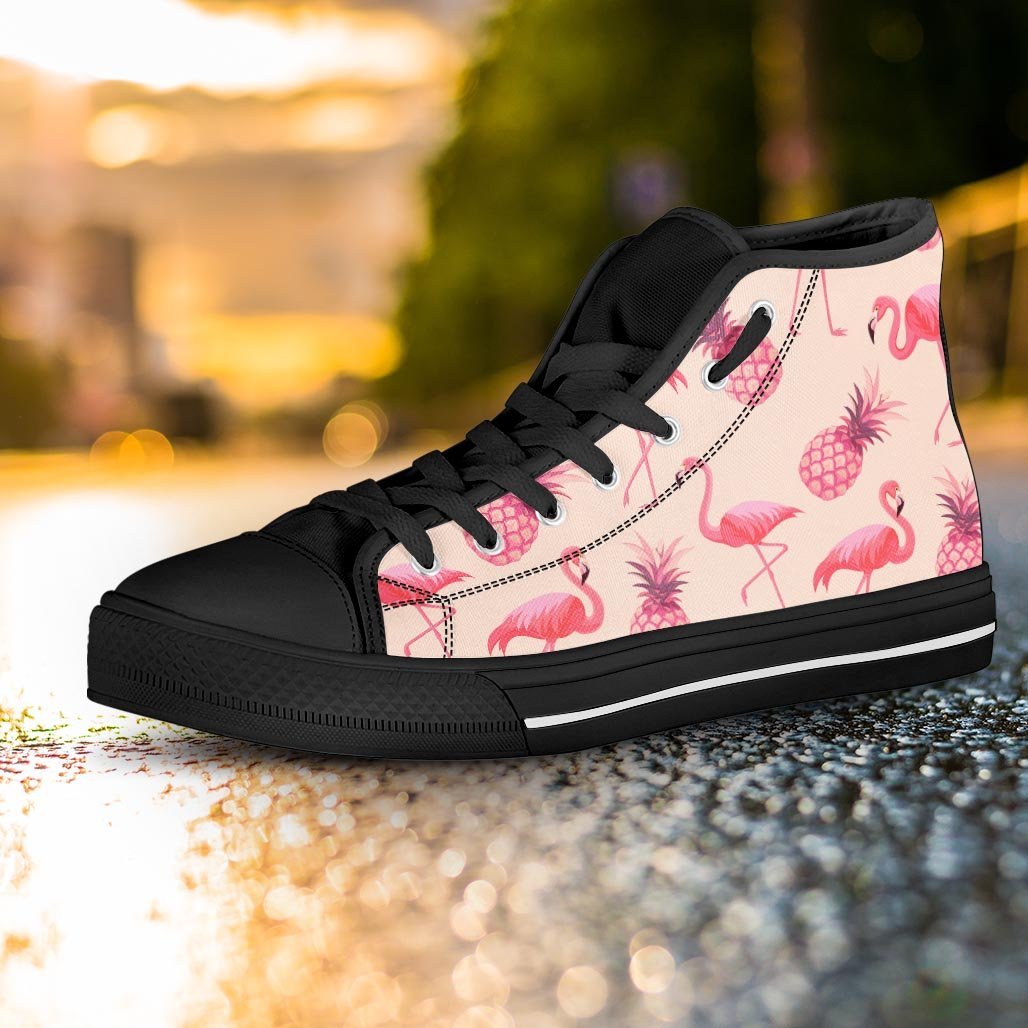 Pineapple Flamingo Print Women's High Top Shoes-grizzshop