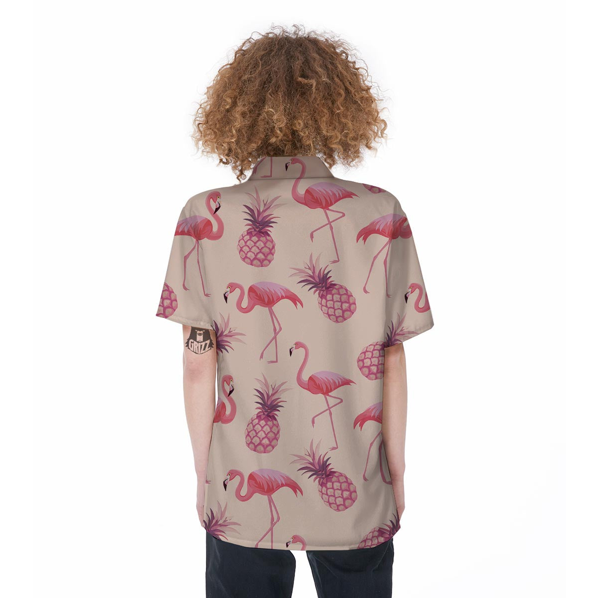 Pineapple Flamingo Print Women's Short Sleeve Shirts-grizzshop
