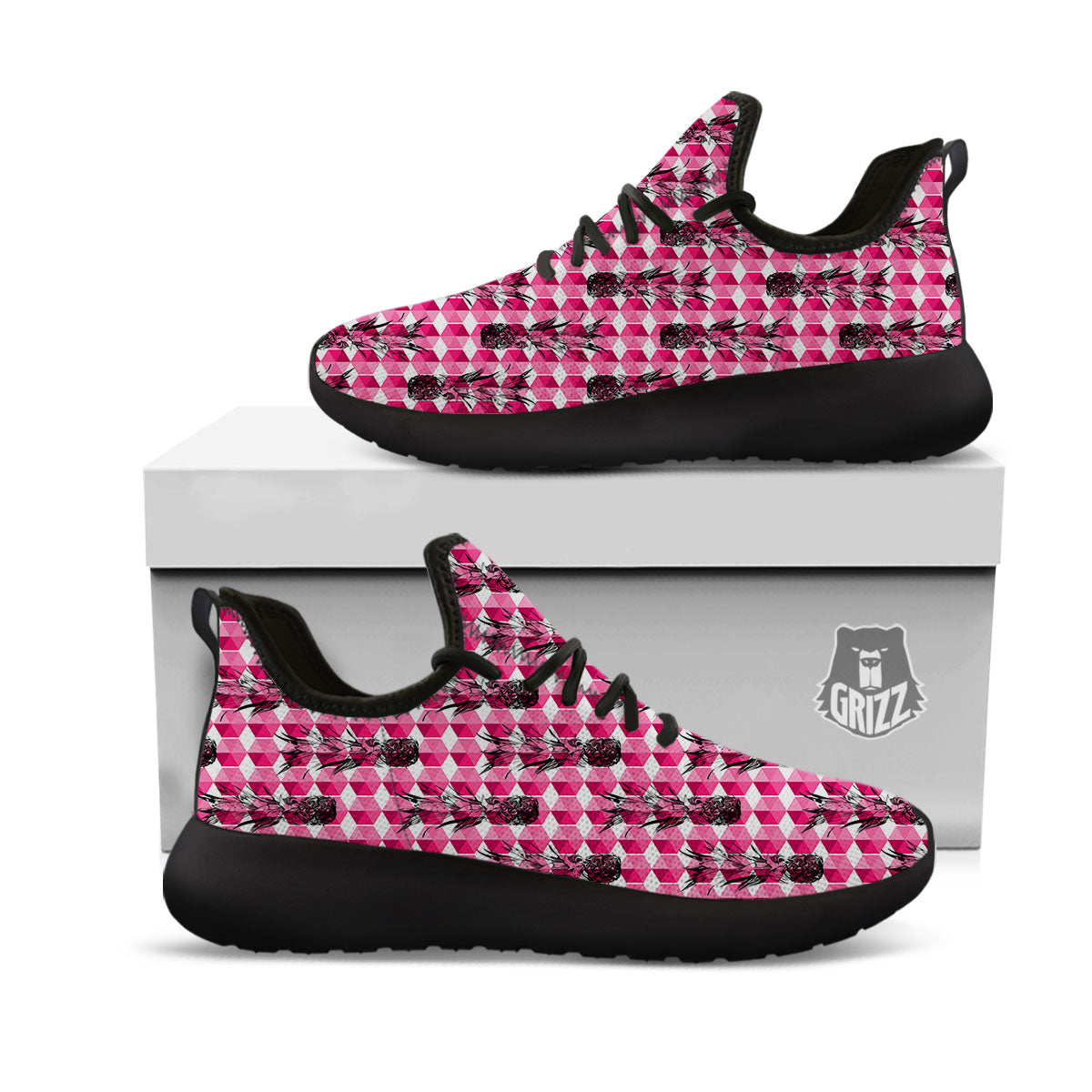 Pineapple Geometric Print Pattern Black Athletic Shoes-grizzshop