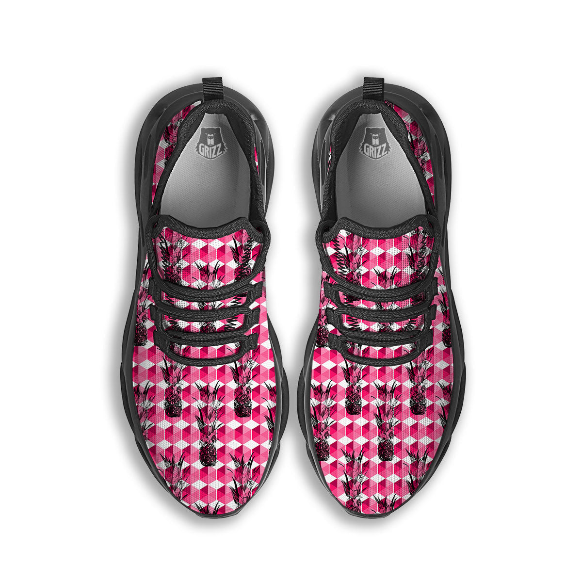 Pineapple Geometric Print Pattern Black Running Shoes-grizzshop