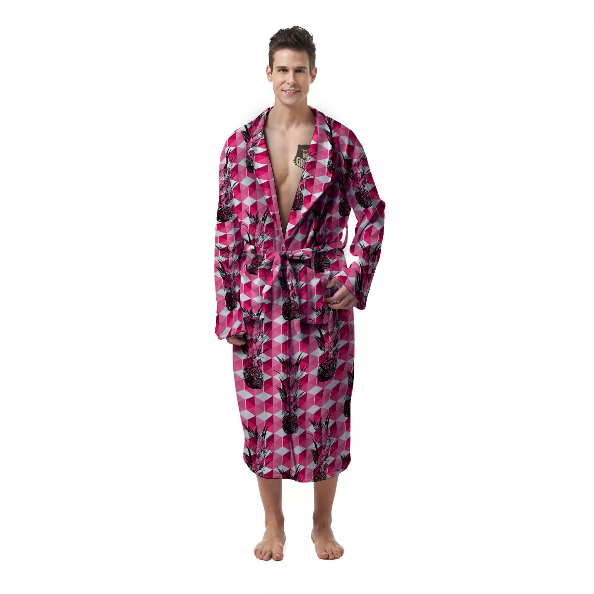 Pineapple Geometric Print Pattern Men's Robe-grizzshop