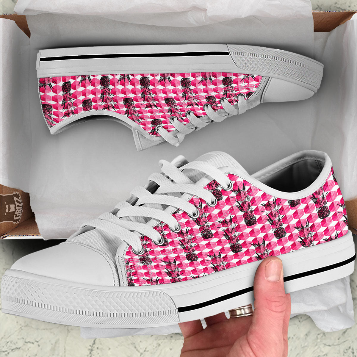 Pineapple Geometric Print Pattern White Low Top Shoes-grizzshop