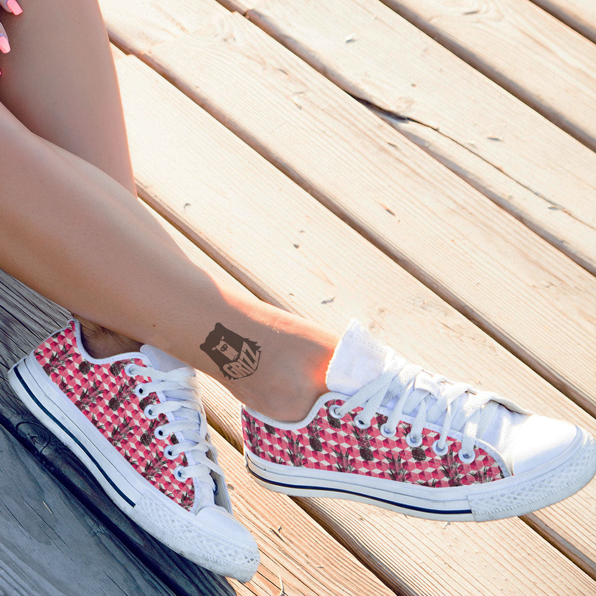 Pineapple Geometric Print Pattern White Low Top Shoes-grizzshop