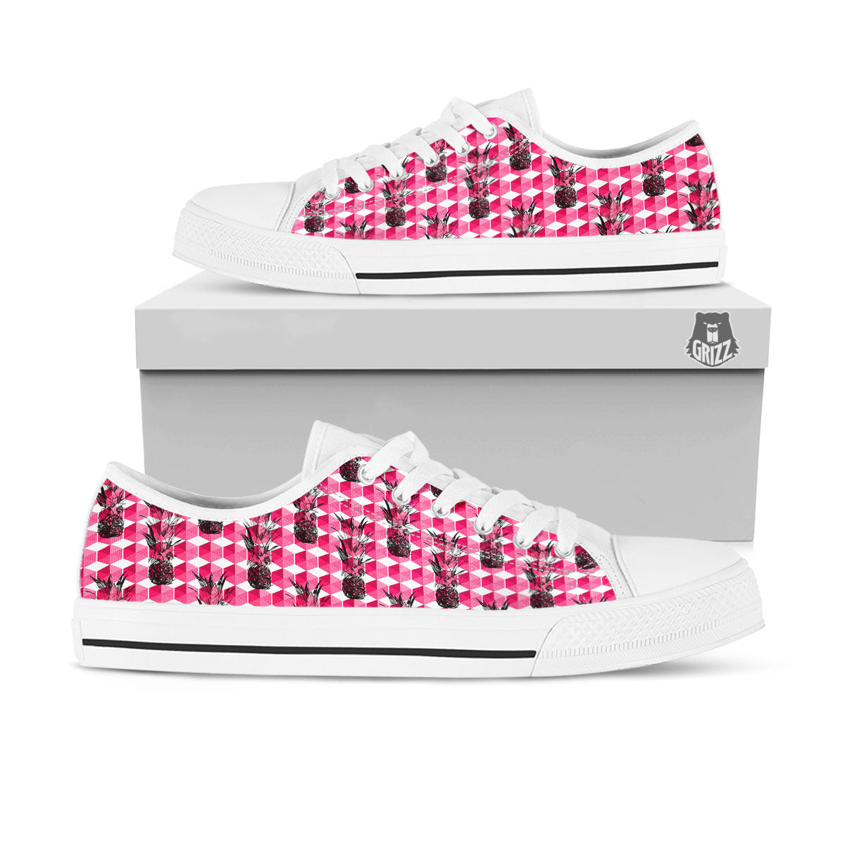 Pineapple Geometric Print Pattern White Low Top Shoes-grizzshop