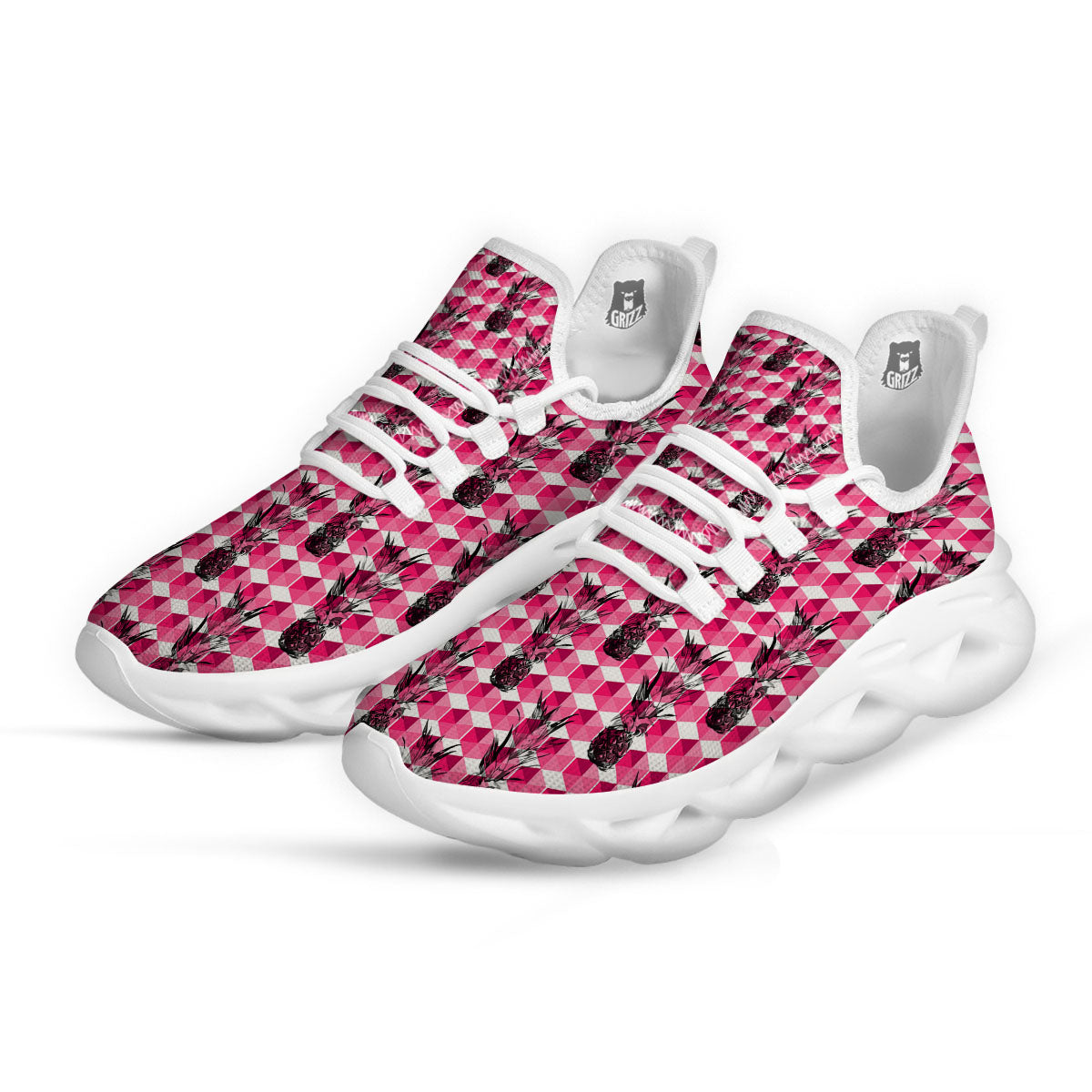 Pineapple Geometric Print Pattern White Running Shoes-grizzshop