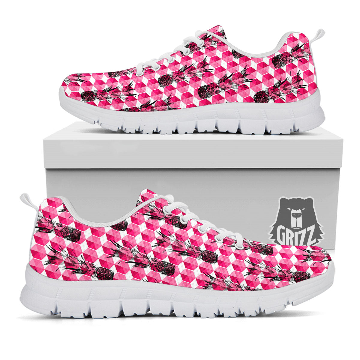 Pineapple Geometric Print Pattern White Sneaker-grizzshop