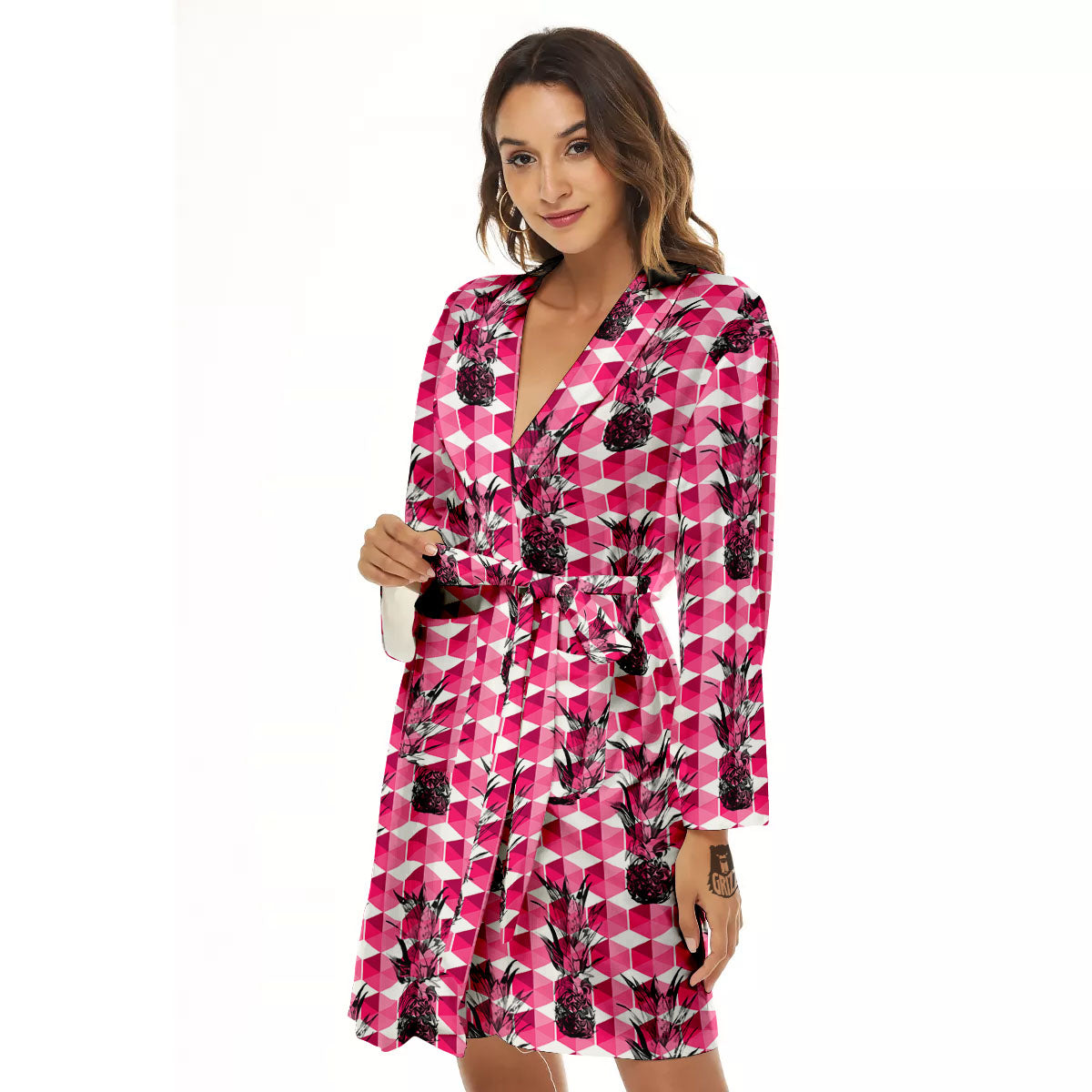 Pineapple Geometric Print Pattern Women's Robe-grizzshop