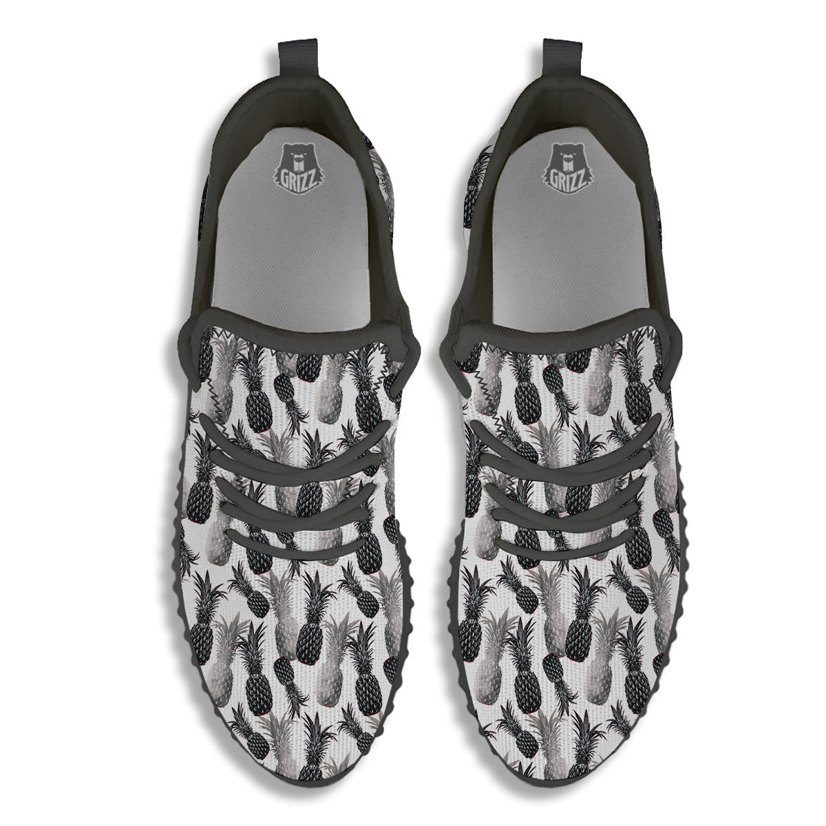 Pineapple Grey Watercolor Print Pattern Black Walking Shoes-grizzshop
