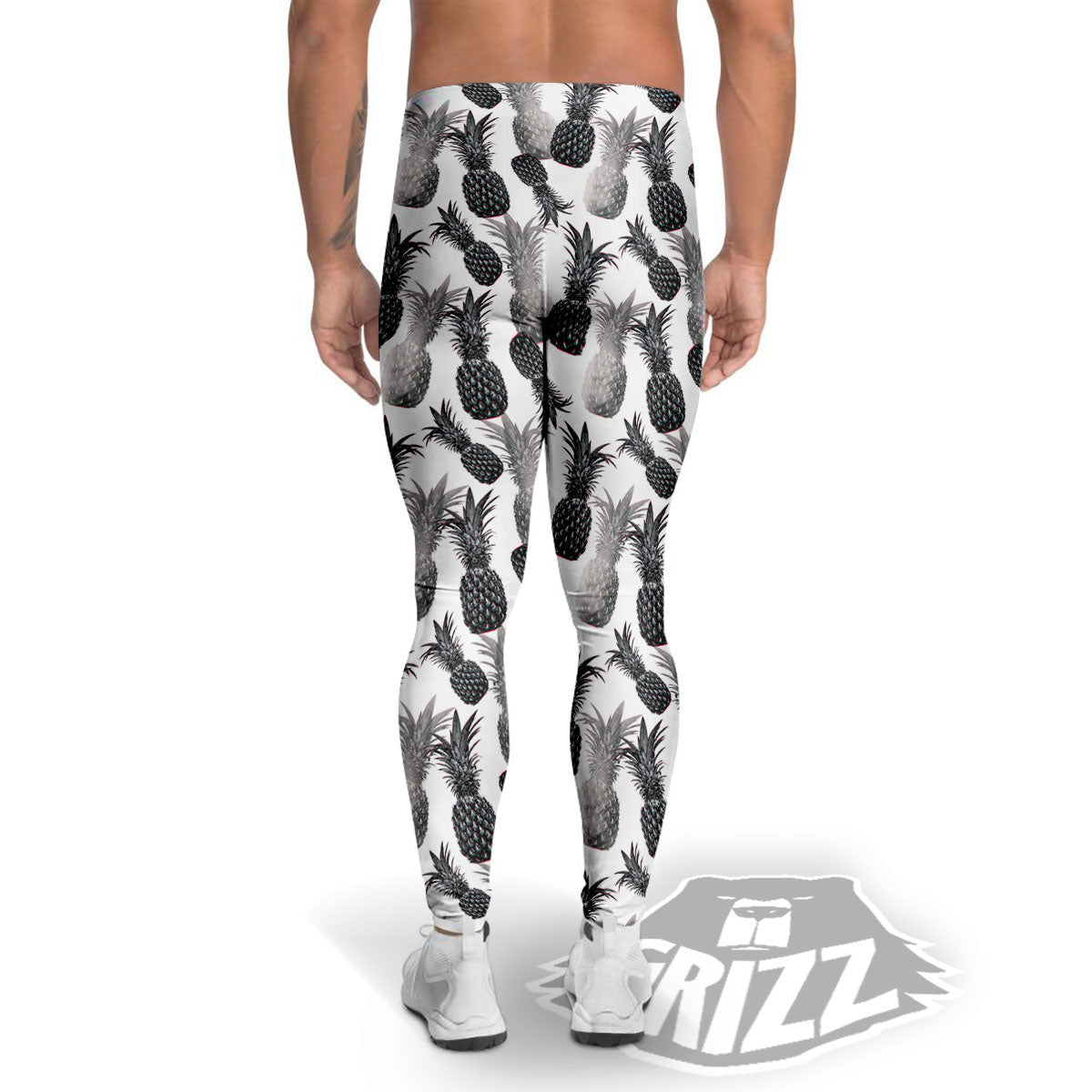 Pineapple Grey Watercolor Print Pattern Men's Leggings-grizzshop