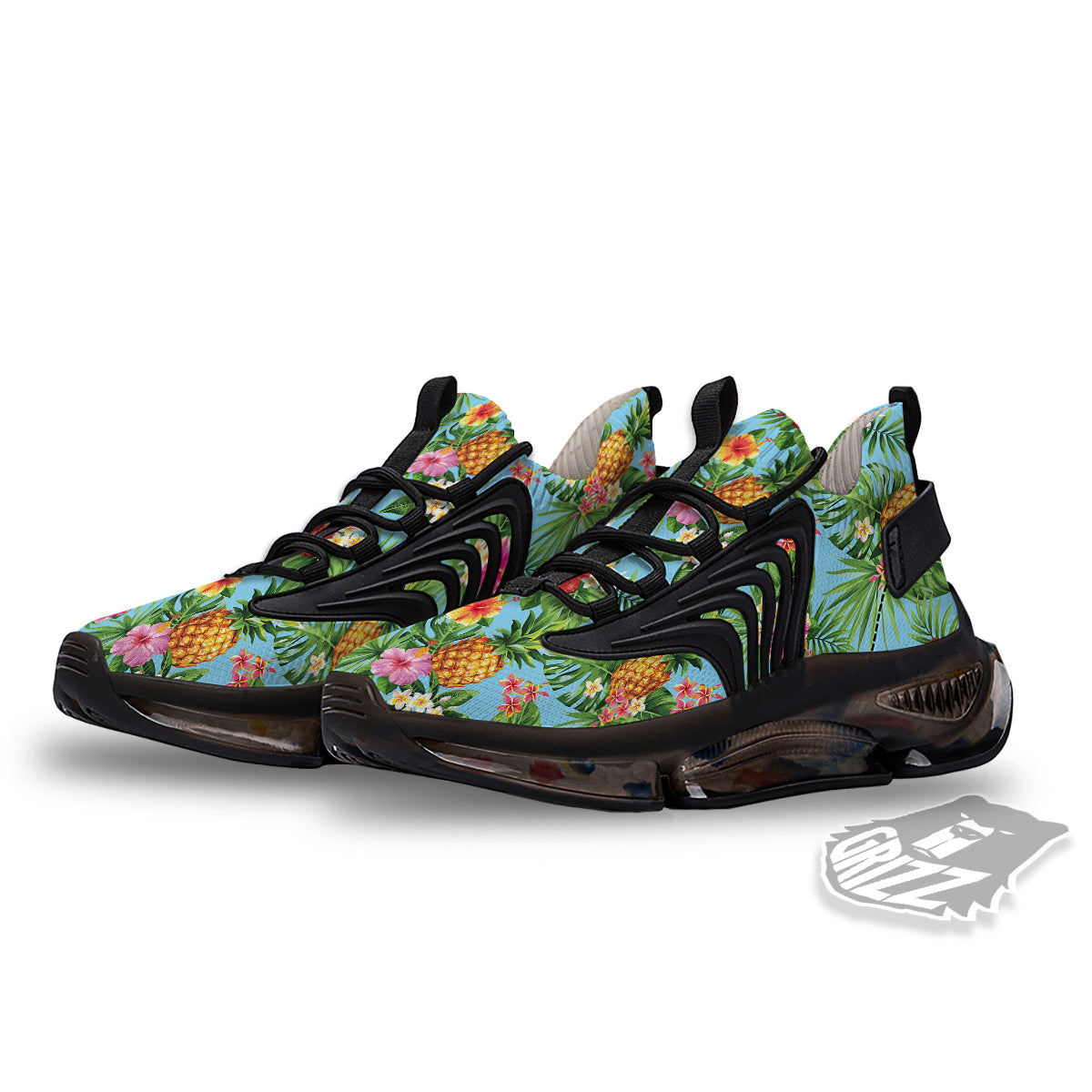 Pineapple Hawaii Tropical Print Pattern Black Gym Shoes-grizzshop
