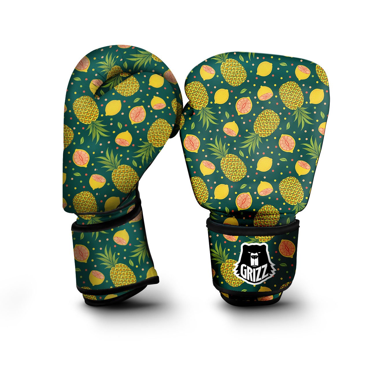 Pineapple Hawaiian Lime Print Pattern Boxing Gloves-grizzshop