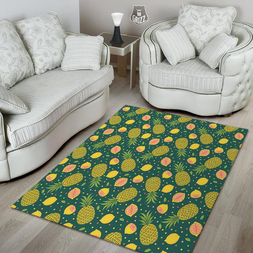 Pineapple Hawaiian Lime Print Pattern Floor Mat-grizzshop