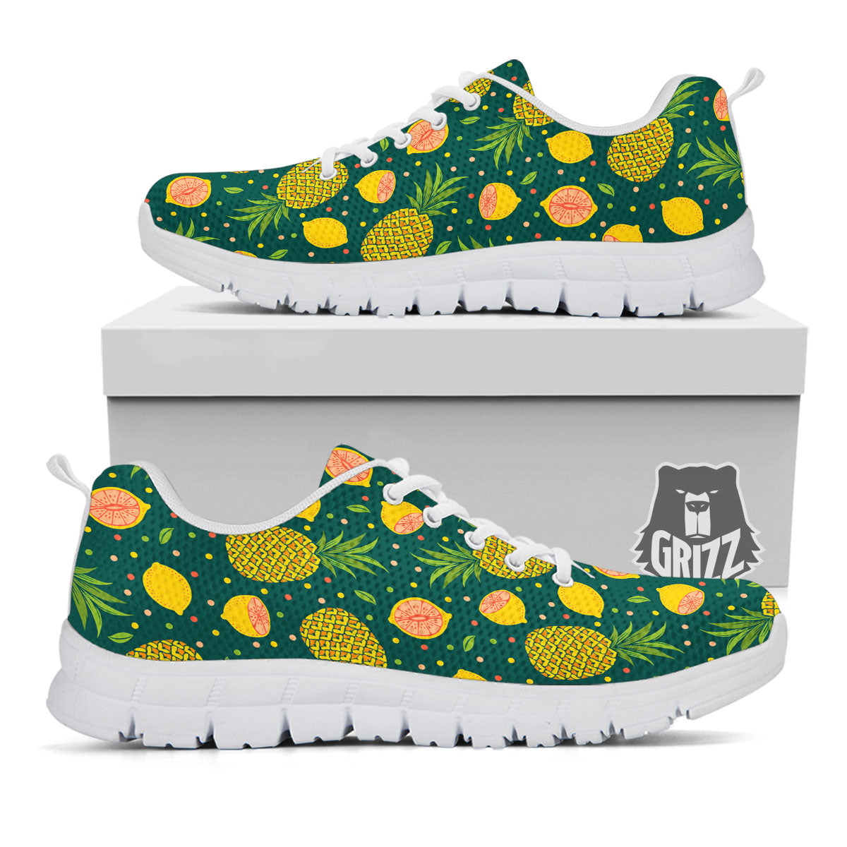 Pineapple Hawaiian Lime Print Pattern White Sneaker-grizzshop
