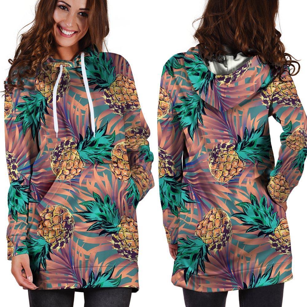 Pineapple Hawaiian Print Hoodie Dress-grizzshop
