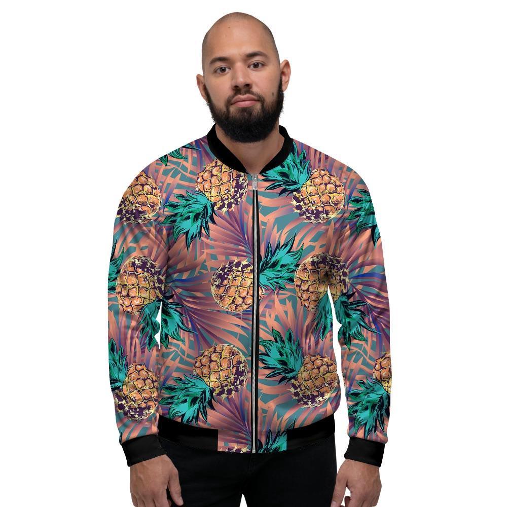Pineapple Hawaiian Print Men's Bomber Jacket-grizzshop