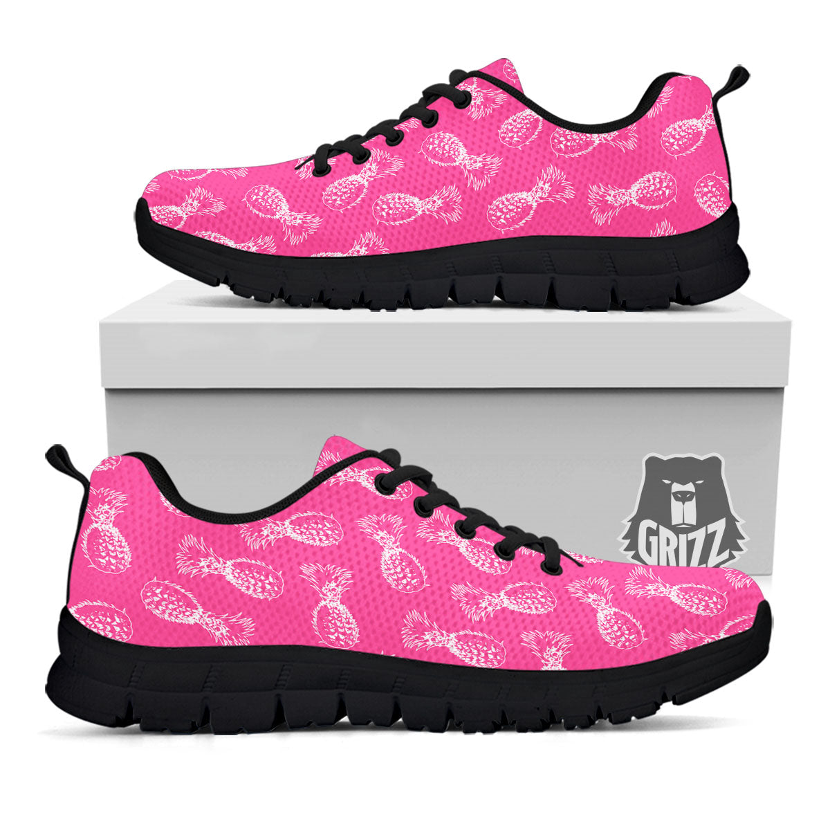 Pineapple Hot Pink Print Pattern Black Sneaker-grizzshop